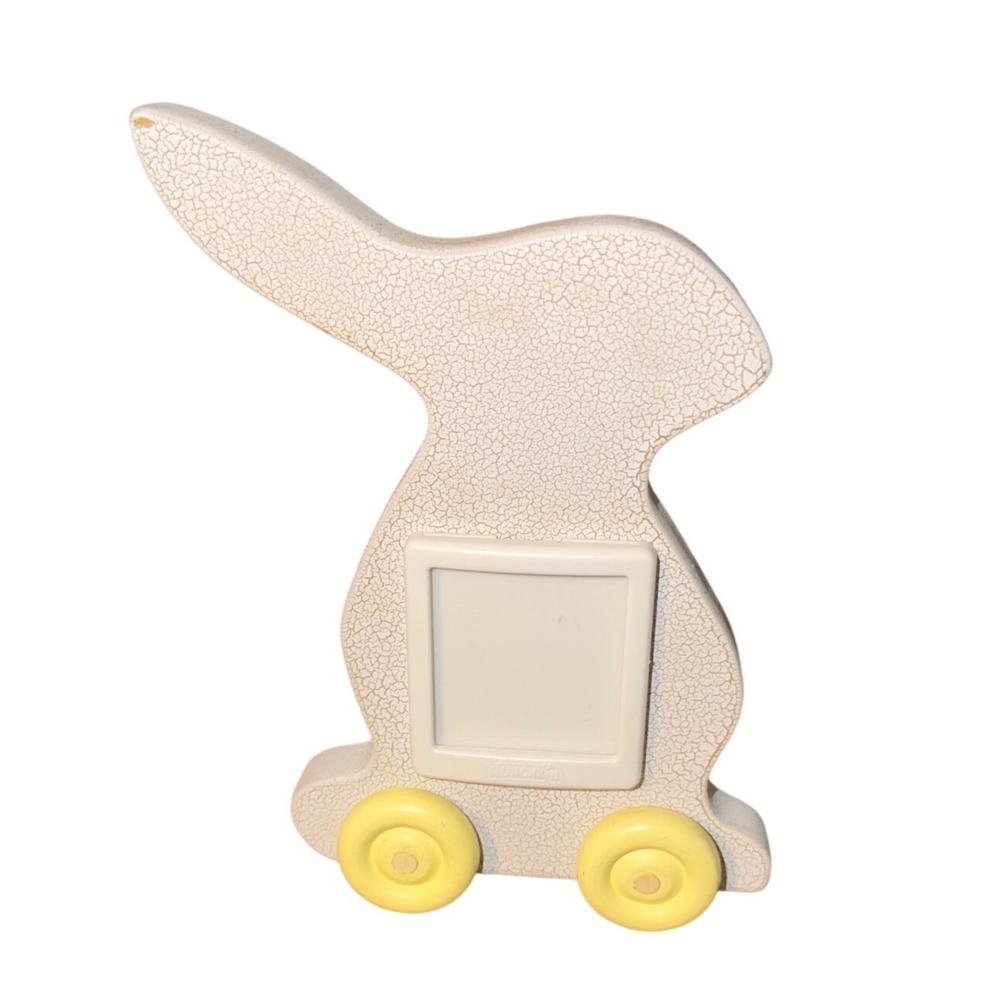 Munchkin Bunny Rabbit Picture Frame Double Sided Crackle Finish Rolling Wheels